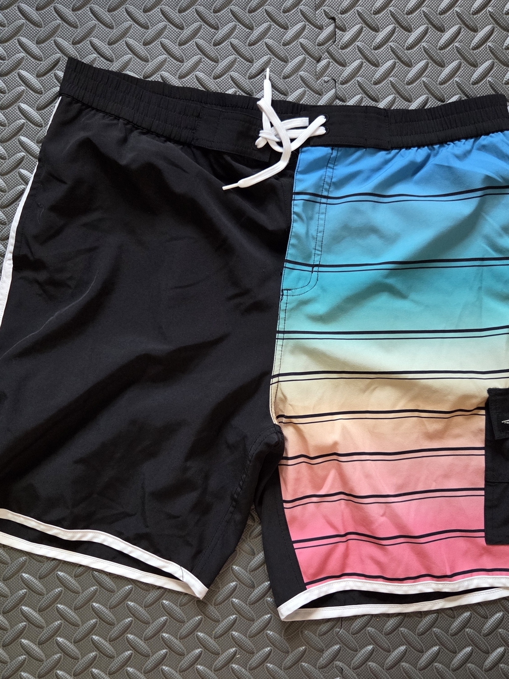 Men's Black & Multicolor Gradient Hybrid Swim Shorts with Drawstring
